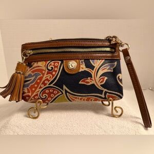 Spartina Floral Tapestry Wristlet | Leather Trim Tassel | Coastal Chic